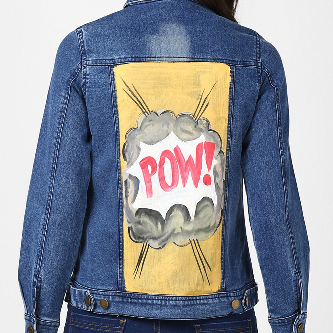 Women's Hand Painted Denim Jacket -Pow - StyleStone