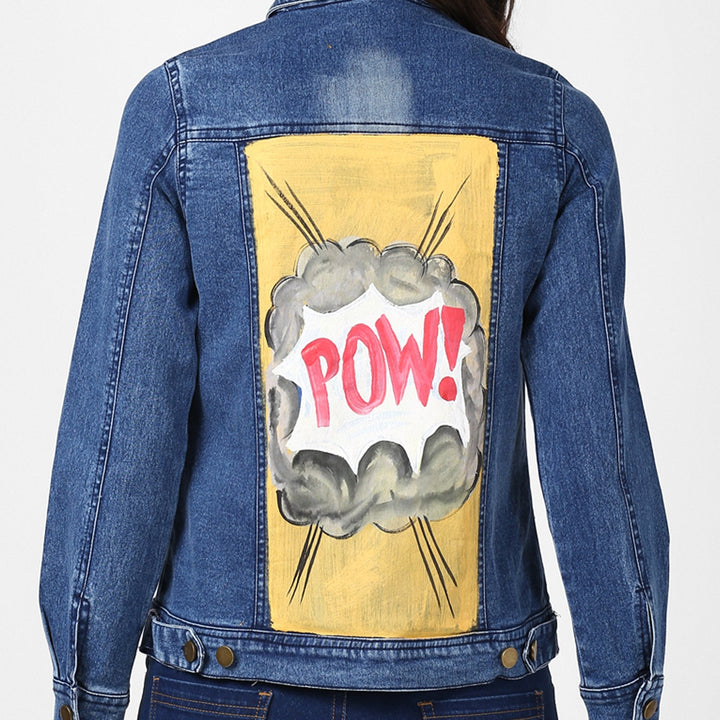 Women's Hand Painted Denim Jacket -Pow - StyleStone