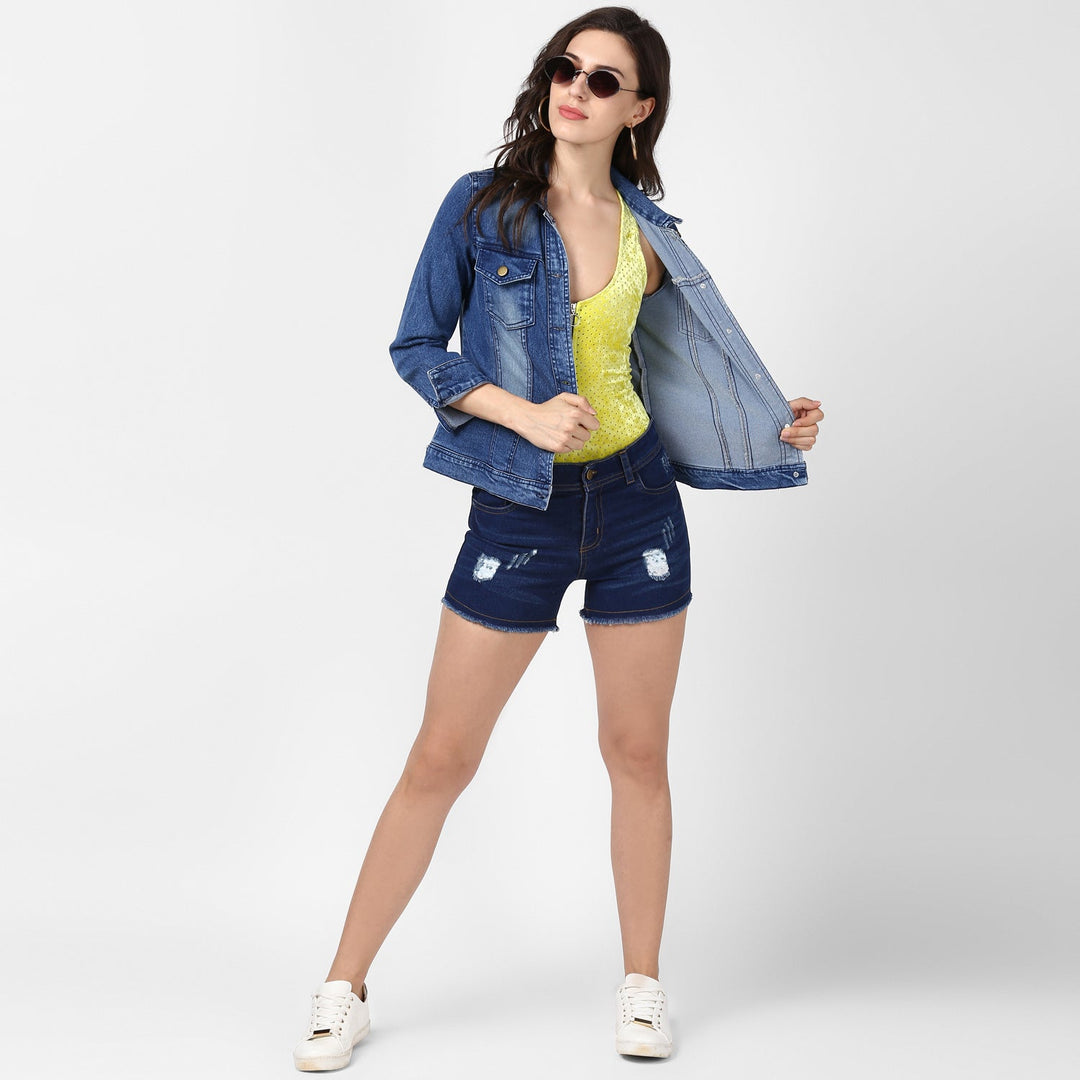 Women's Hand Painted Denim Jacket -Pow - StyleStone