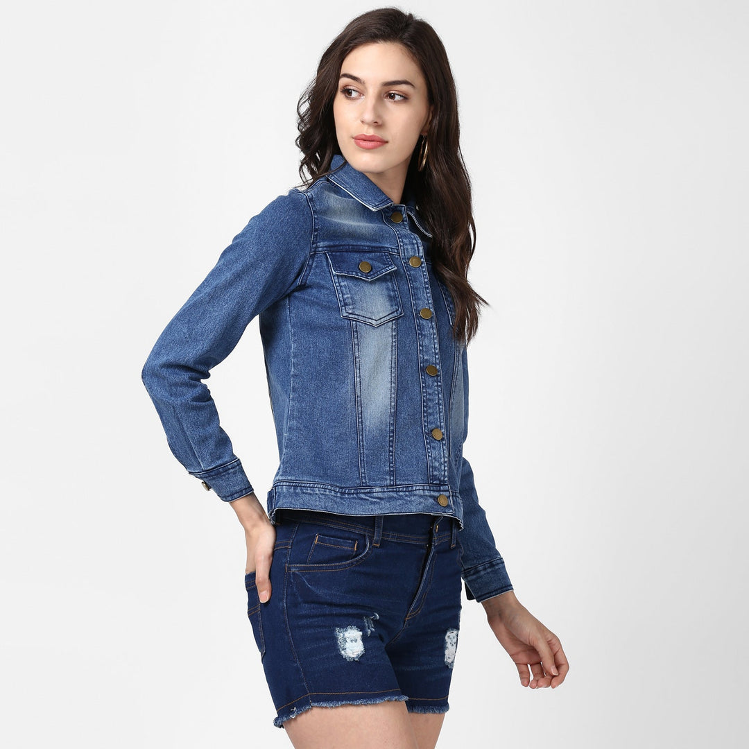 Women's Hand Painted Denim Jacket -Pow - StyleStone