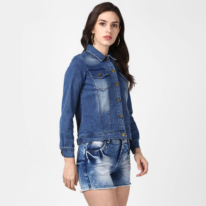 Women's Hand Painted Denim Jacket -Zap - StyleStone