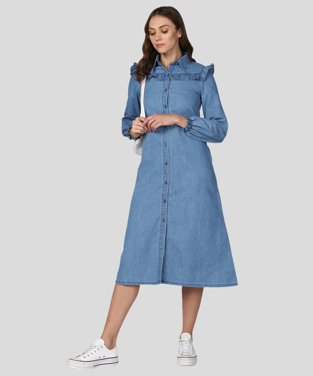 style stone denim dress StyleStone Women's Denim Dress with Side Button and Slit