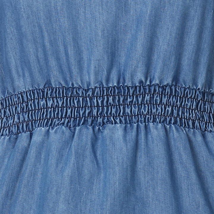Women's Blue Denim Dress with Smocked waistline - StyleStone
