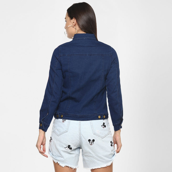 Women's Navy Blue Jacket with Red Tape - StyleStone