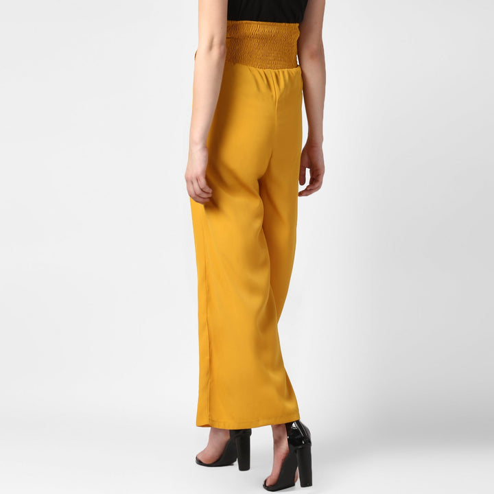Women's Yellow Polyester High Waisted Palazzo with front Rivets and Back Elastic - StyleStone
