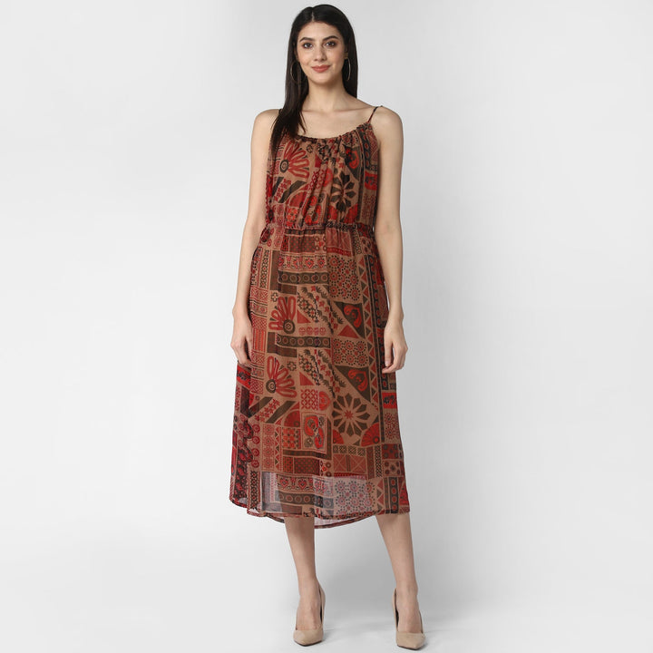 Women's Maroon Chiffon Tieup Dress - StyleStone