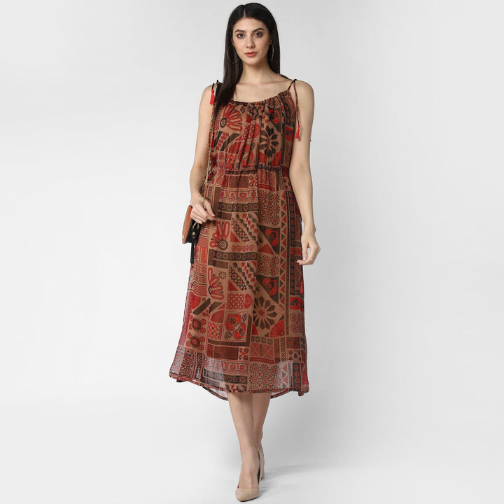 Women's Maroon Chiffon Tieup Dress - StyleStone