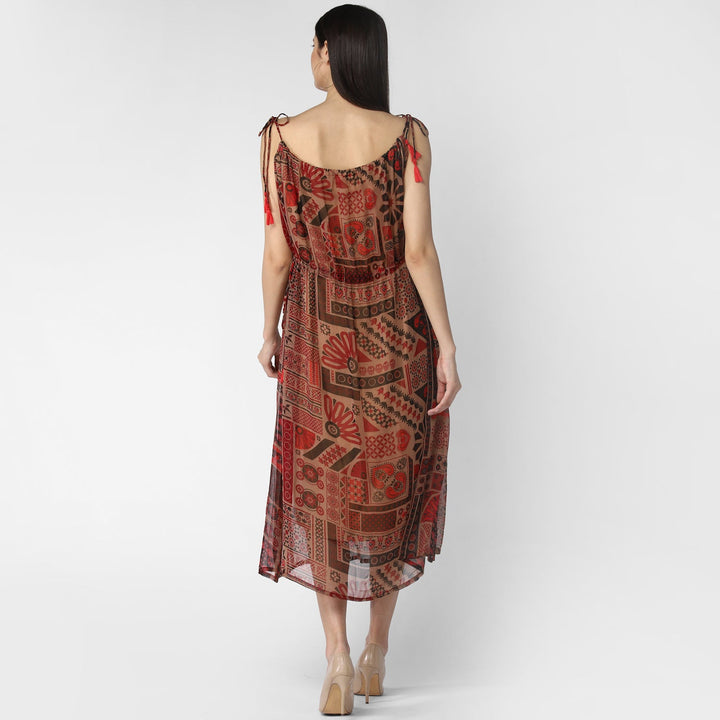 Women's Maroon Chiffon Tieup Dress - StyleStone