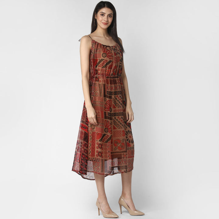 Women's Maroon Chiffon Tieup Dress - StyleStone