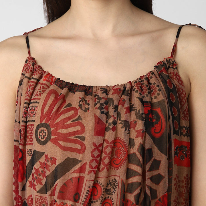 Women's Maroon Chiffon Tieup Dress - StyleStone