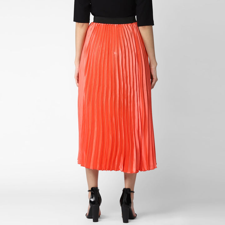 Women's Coral Satin Pleated Skirt - StyleStone