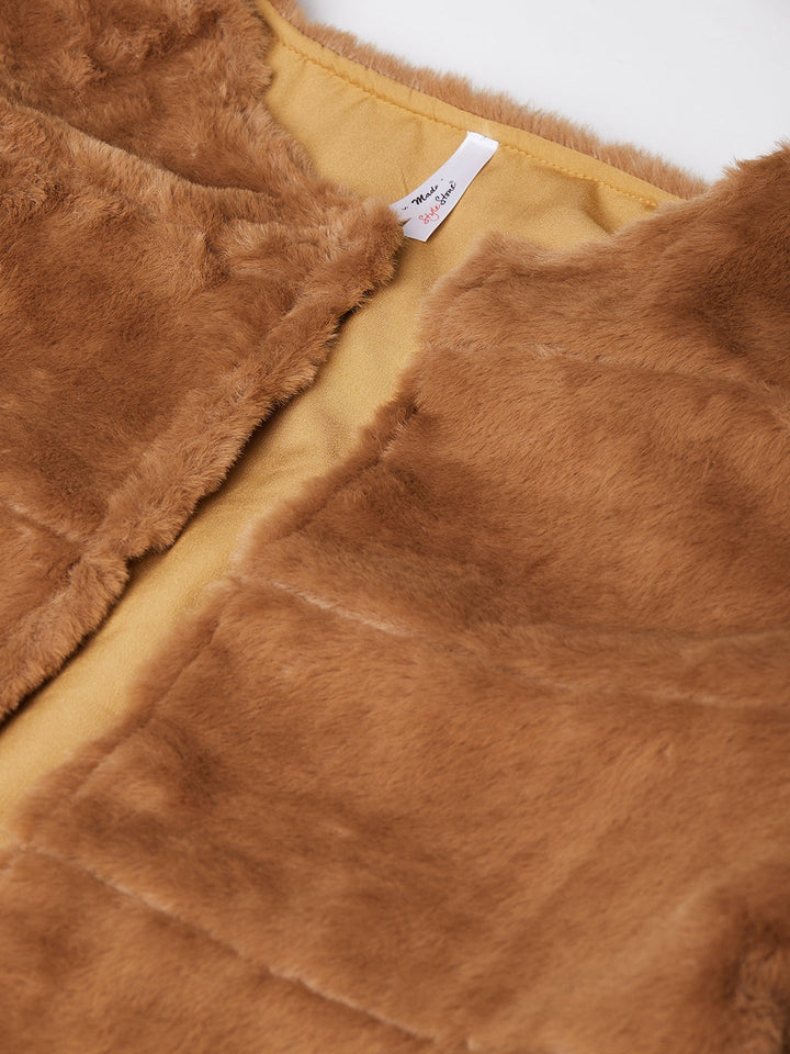 Women's Brown Faux Fur Open Jacket - StyleStone