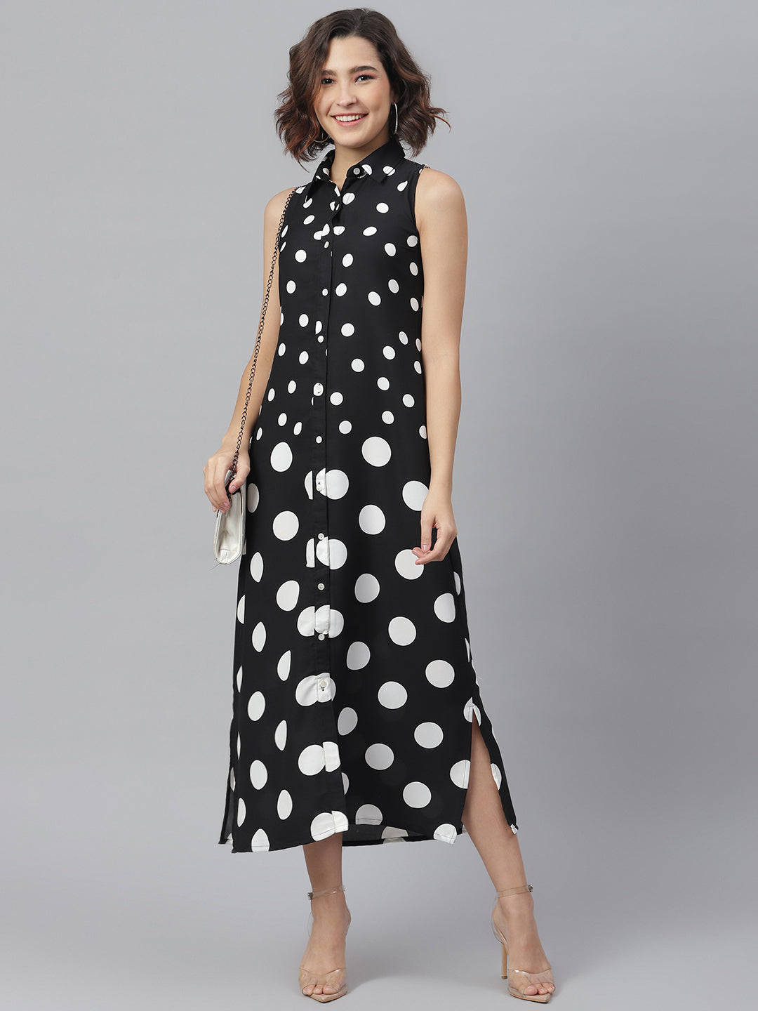 Women's Black & White Polka Maxi - StyleStone