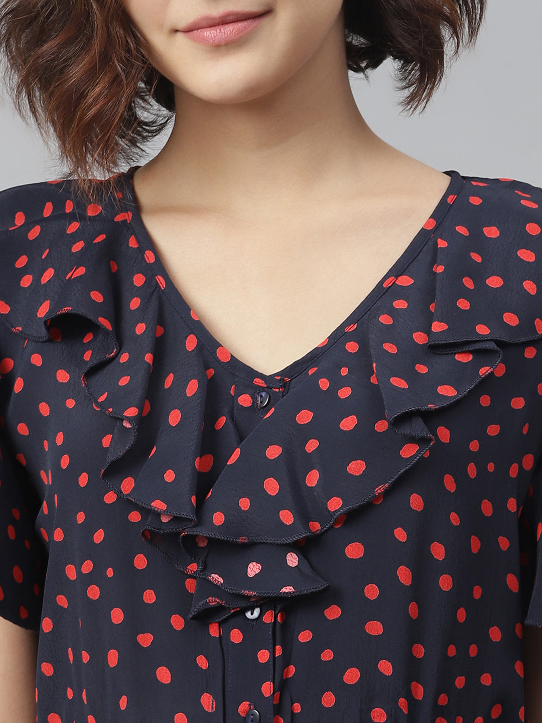 Women's Navy & Red Polka Ruffle Maxi dress - StyleStone