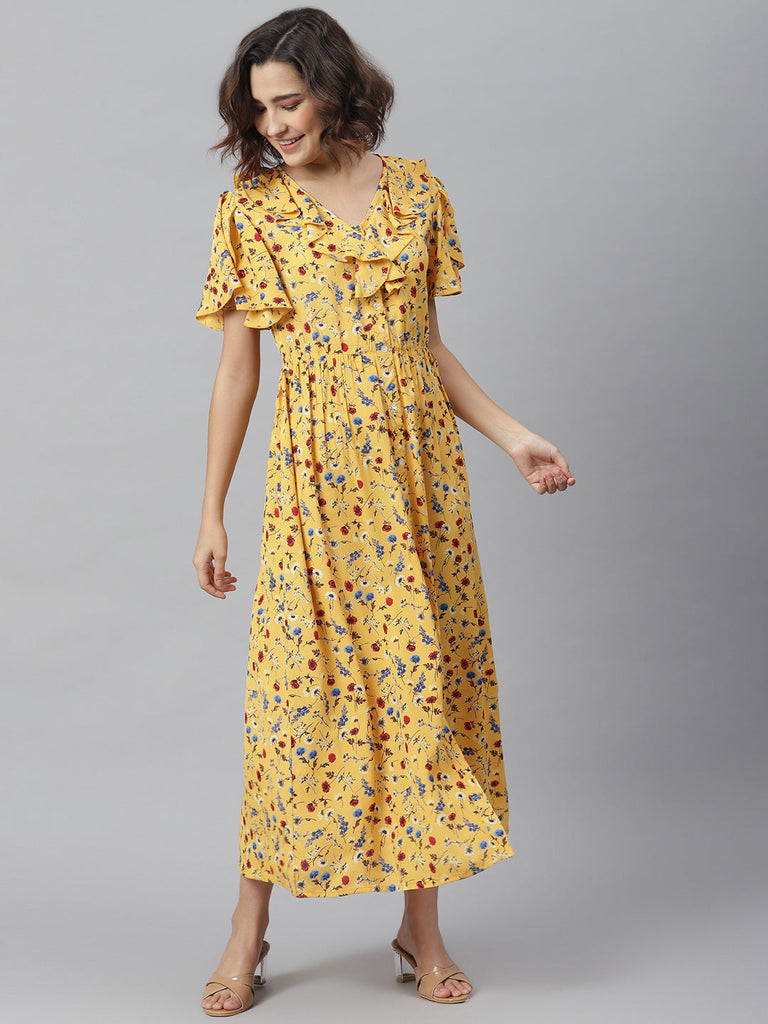 Women's Yellow Floral Maxi Dress - StyleStone Blackbeads Women's Yellow Floral Maxi Dress - StyleStone Blackbeads