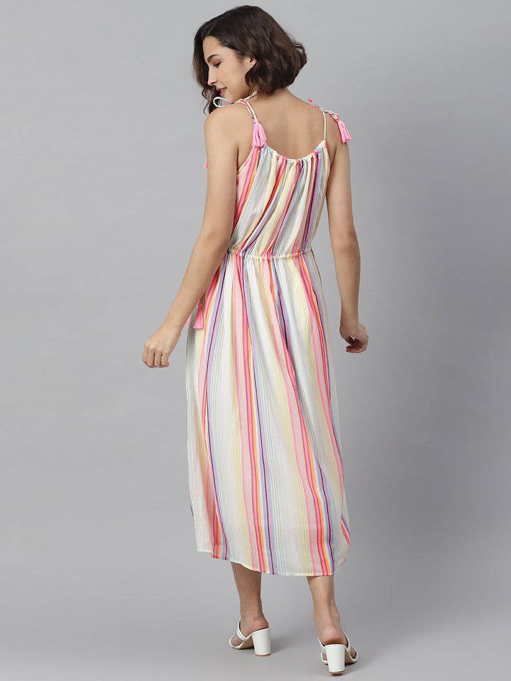 Women's Multi Coloured Tie Up Dress - StyleStone