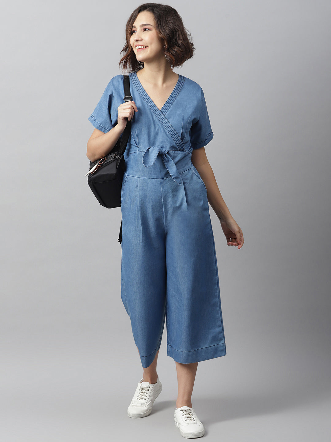 Women's Denim Jumpsuit with front knot - StyleStone