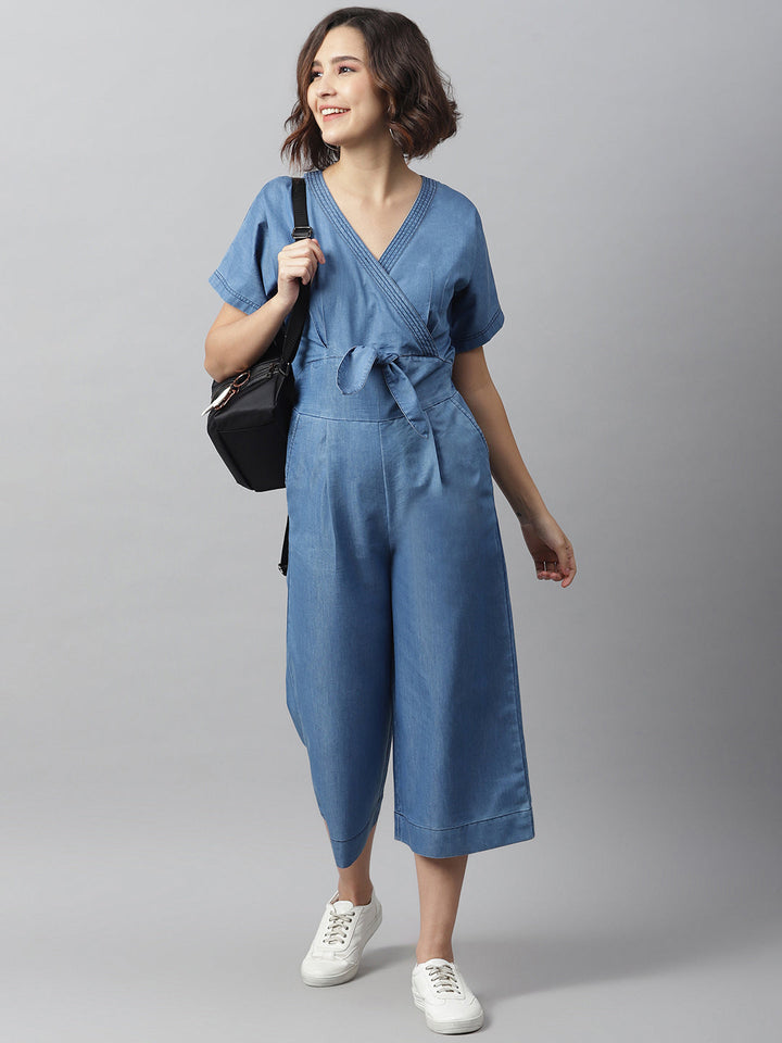 Women's Denim Jumpsuit with front knot - StyleStone