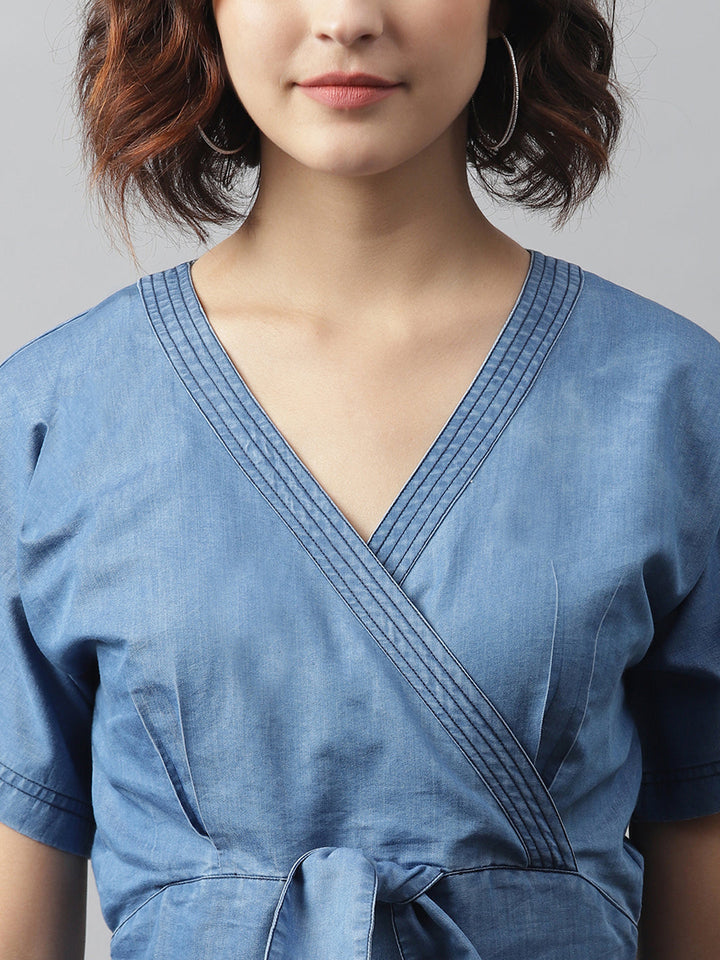 Women's Denim Jumpsuit with front knot - StyleStone