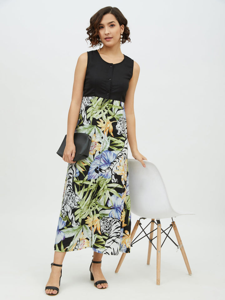 Women's Polyester Rayon Floral Printed Long Dress - StyleStone
