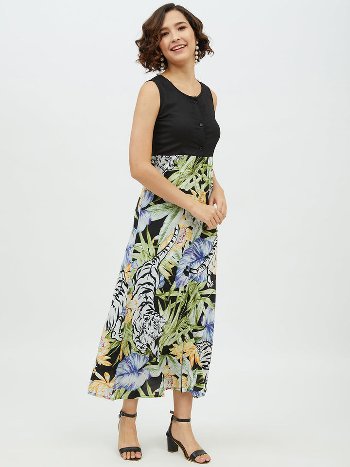 Women's Polyester Rayon Floral Printed Long Dress - StyleStone