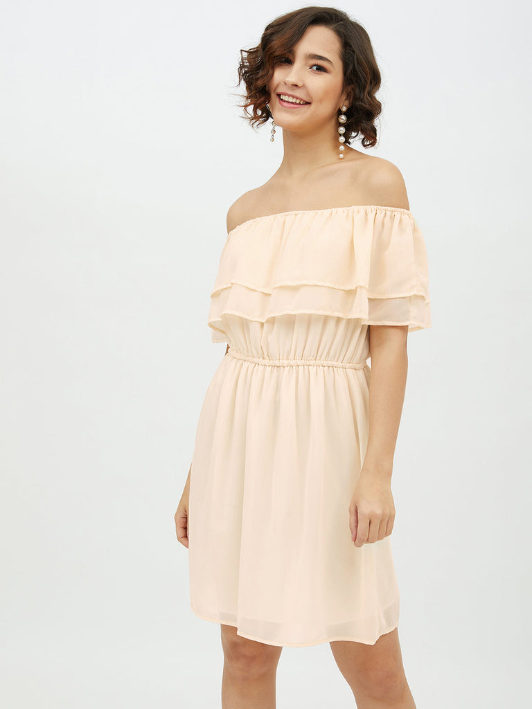 Women's Peach Off -Shoulder Georgette Dress