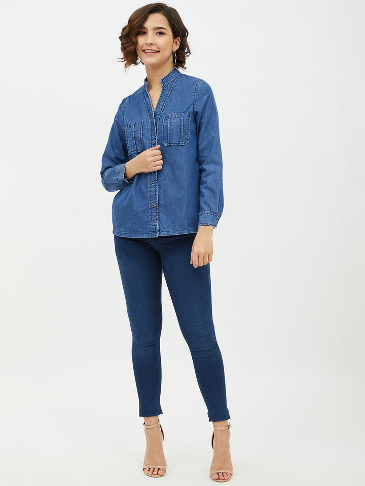 Women's Denim Shirt with Pocket detail - StyleStone