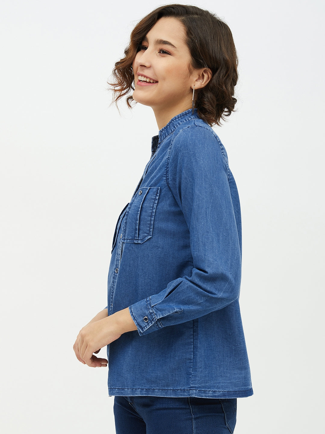 Women's Denim Shirt with Pocket detail - StyleStone