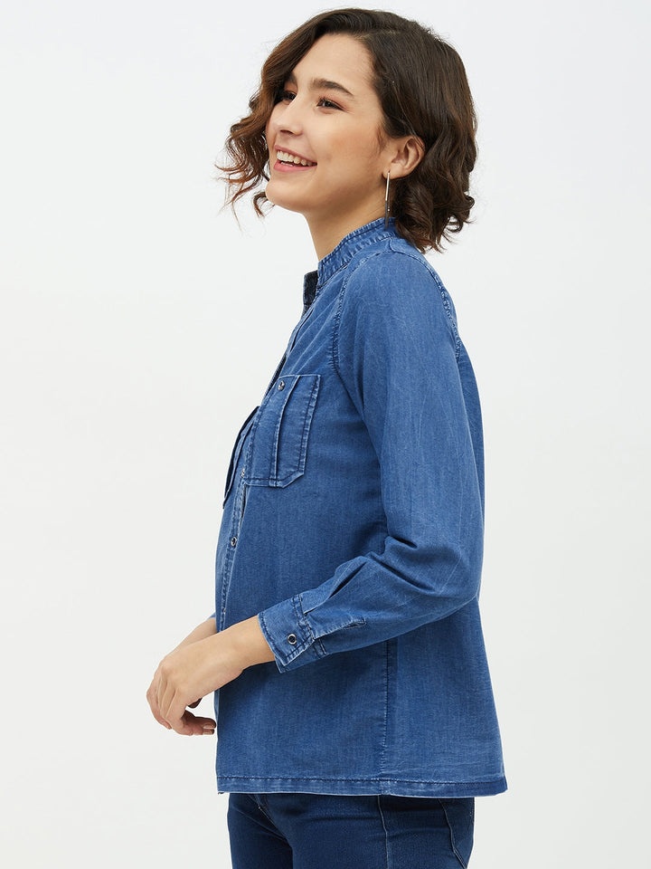 Women's Denim Shirt with Pocket detail - StyleStone
