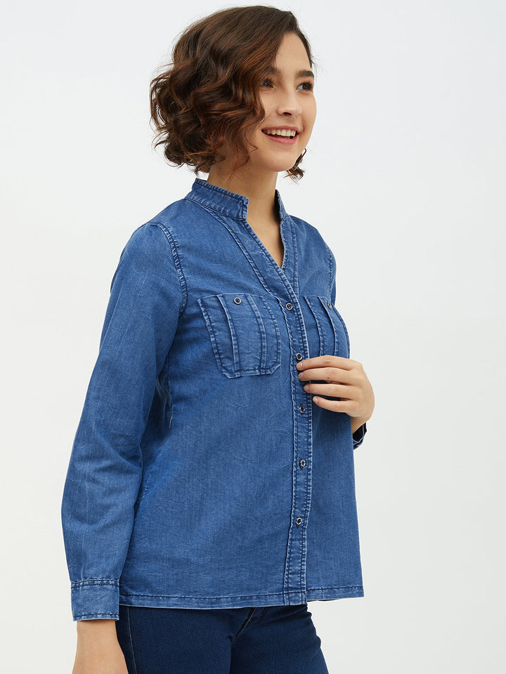 Women's Denim Shirt with Pocket detail - StyleStone