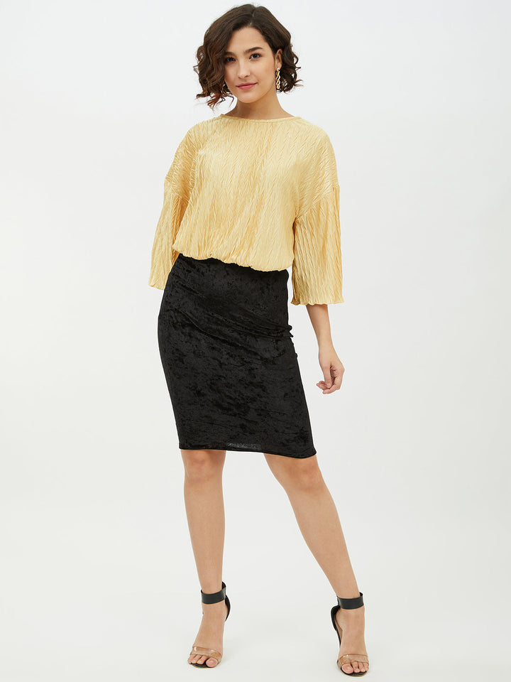 Women's Gold Polyester Satin Crinkle Pattern Top - StyleStone