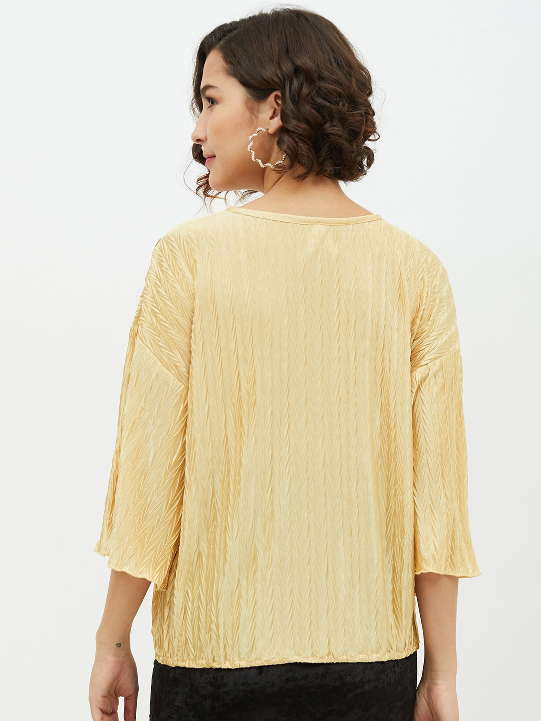 Women's Gold Polyester Satin Crinkle Pattern Top - StyleStone