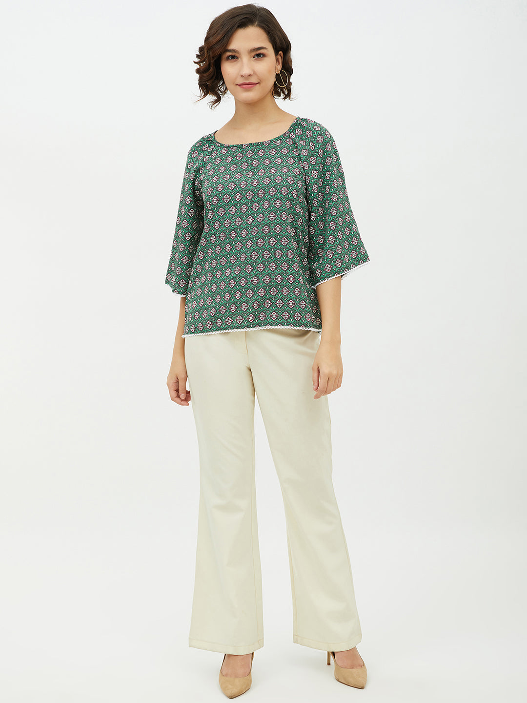 Women's Green Printed Top - StyleStone