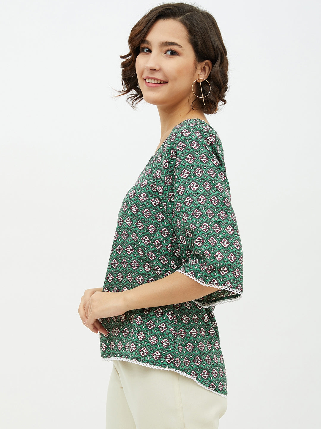 Women's Green Printed Top - StyleStone