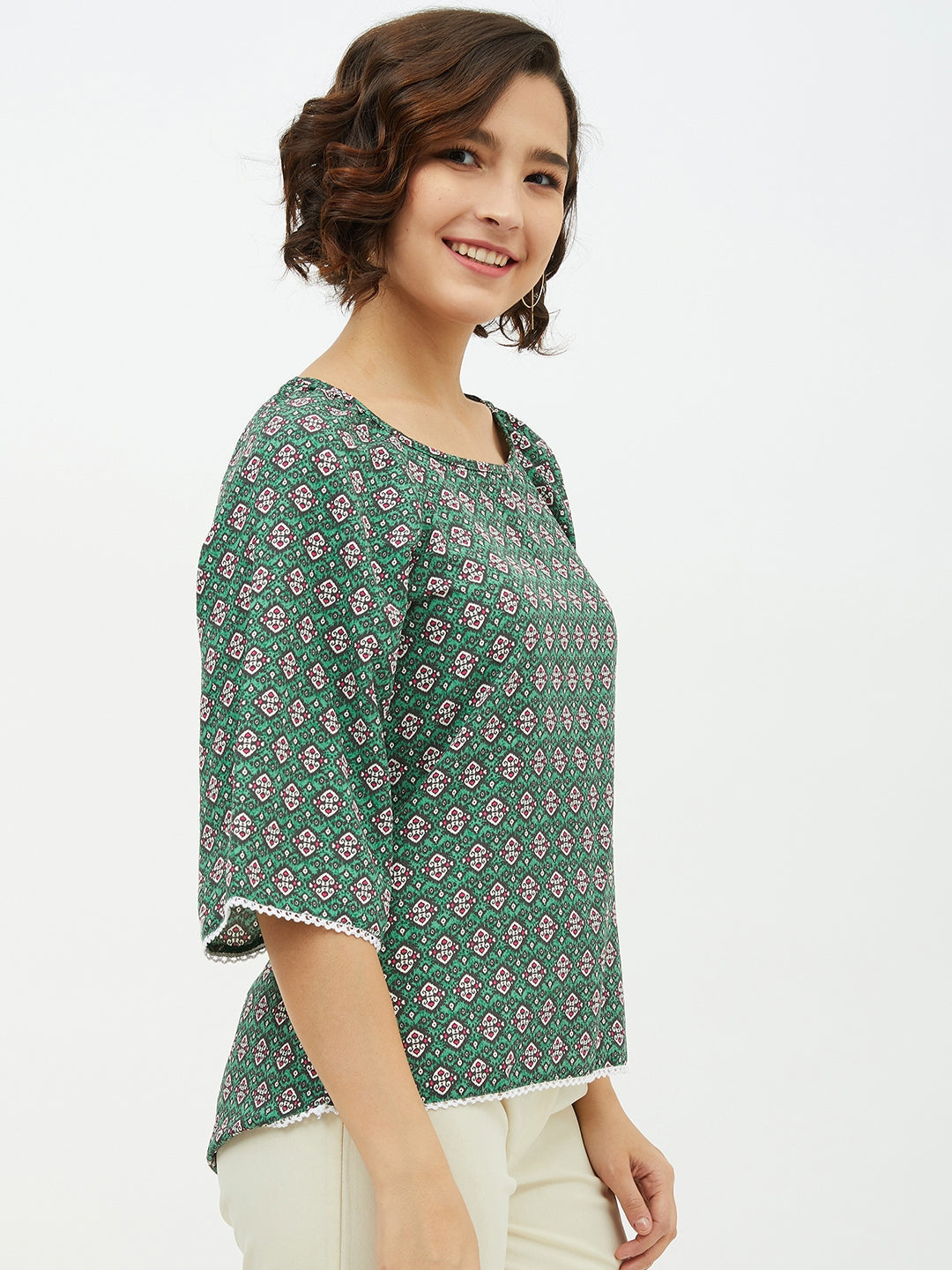 Women's Green Printed Top - StyleStone