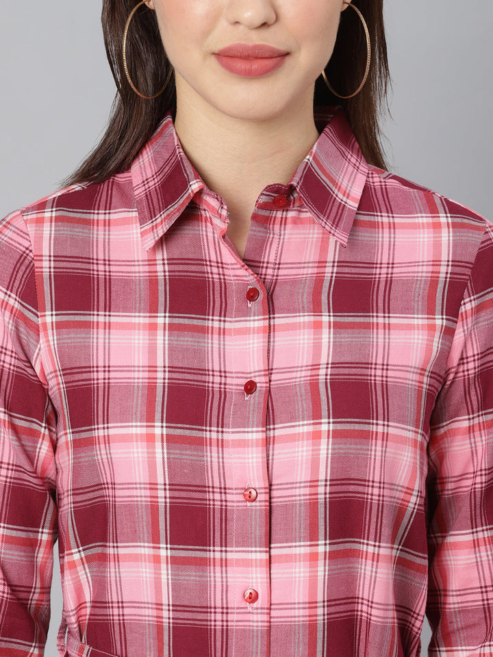 pink check shirt dress Women's Cotton Pink Check Shirt Dress