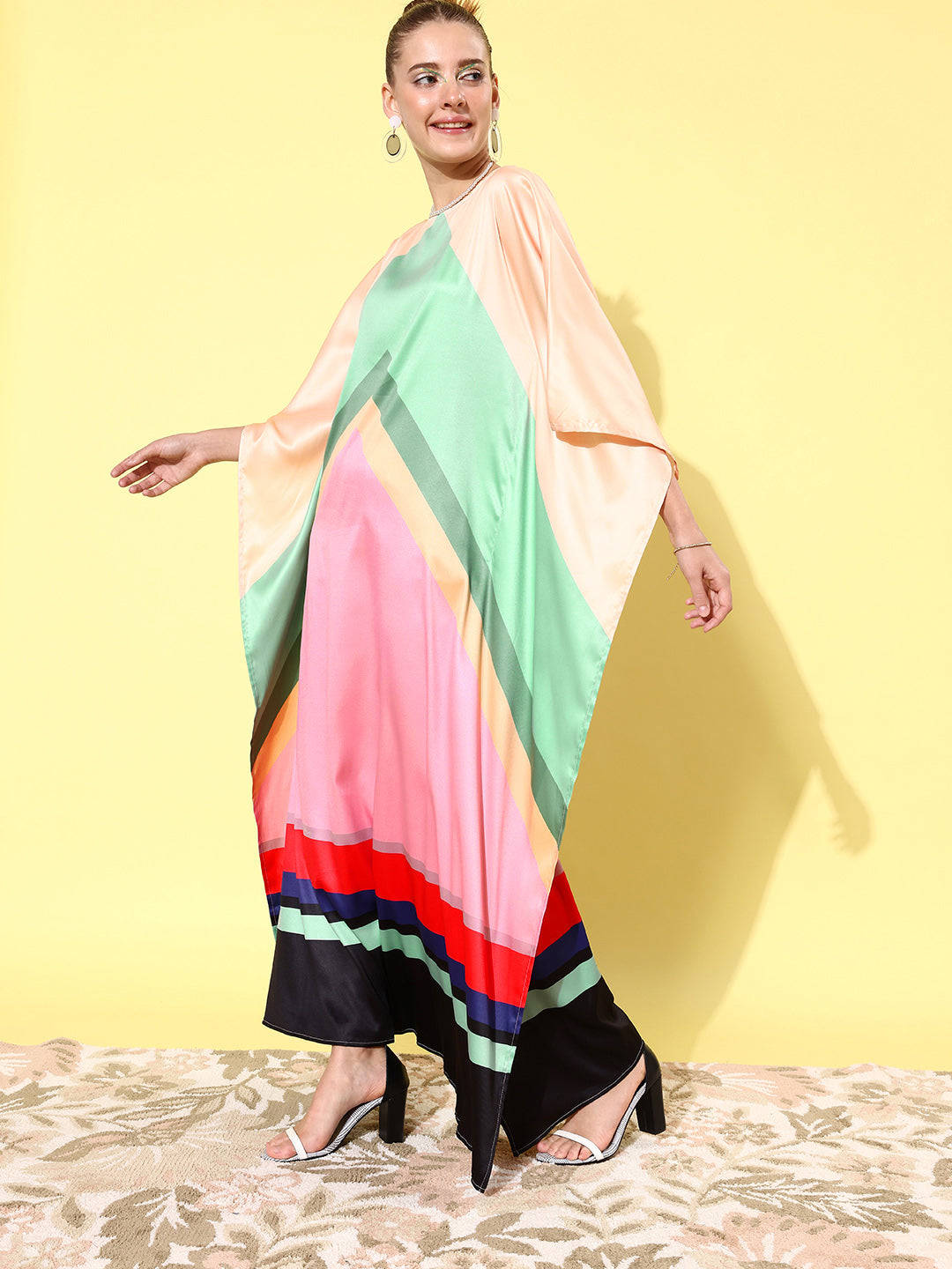 Women's Satin Multicoloured Kaftan Dress - StyleStone