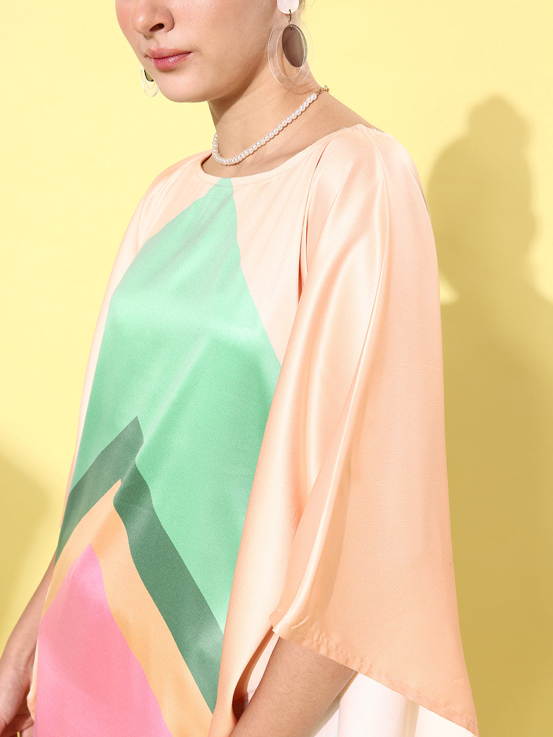 Women's Satin Multicoloured Kaftan Dress - StyleStone