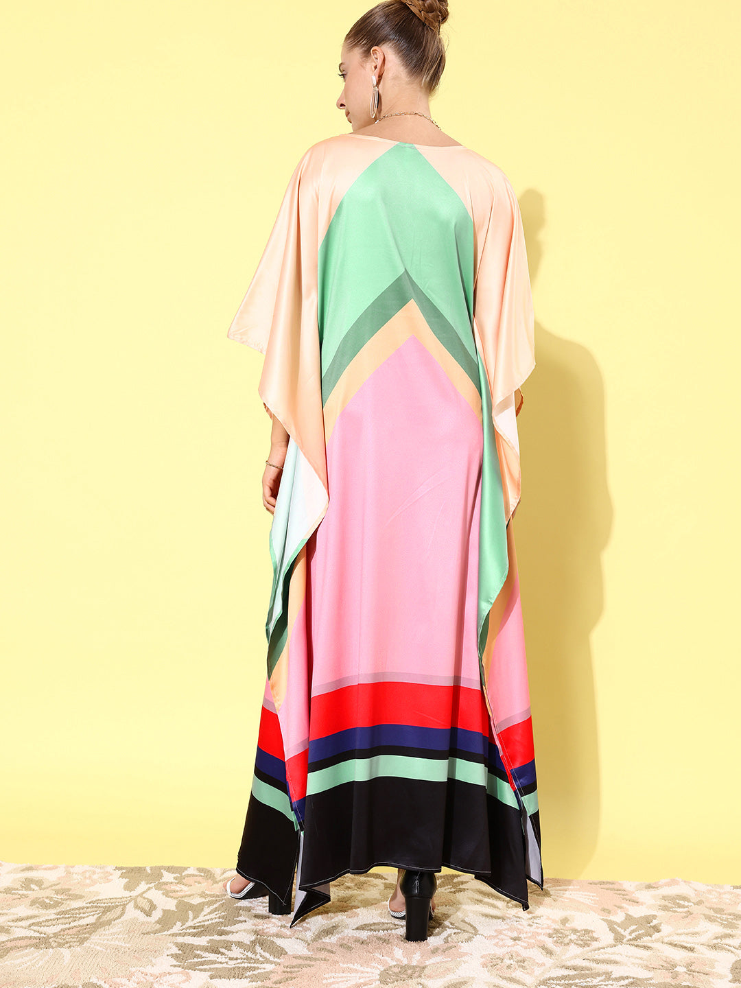 Women's Satin Multicoloured Kaftan Dress - StyleStone