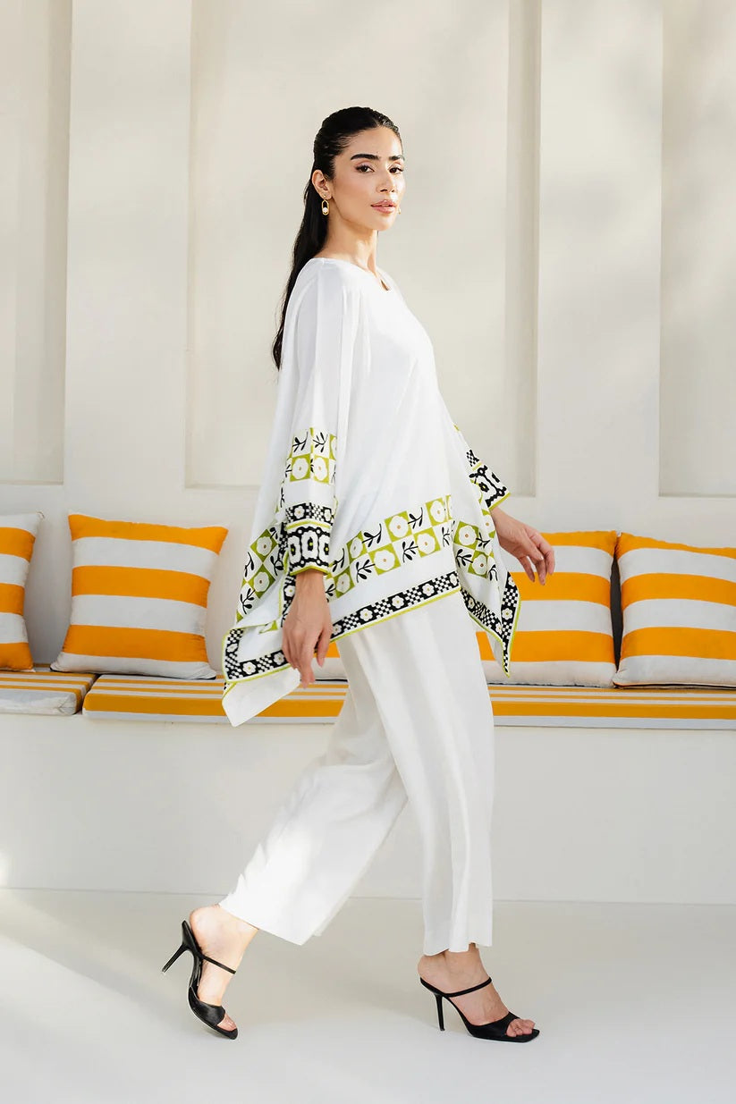 Women's white Premium Matty Printed Kaftan Set