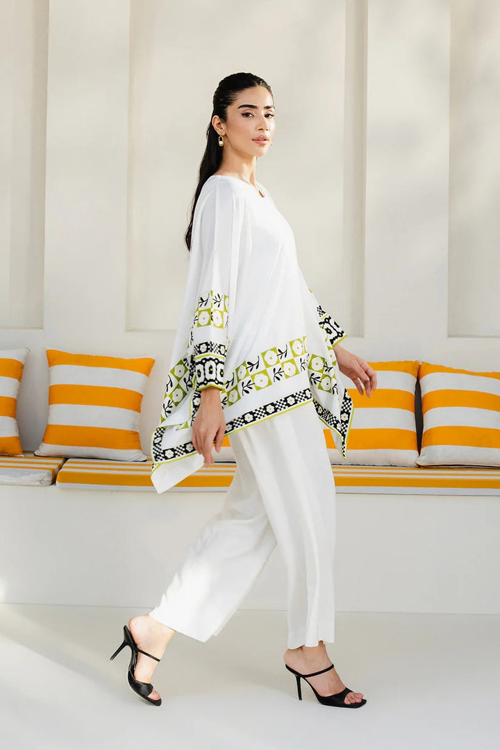 Women's white Premium Matty Printed Kaftan Set