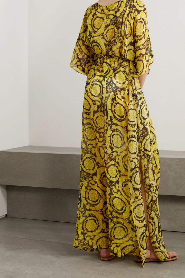 Women's Goldy Leafe Georgette Kaftan - BlackBeads