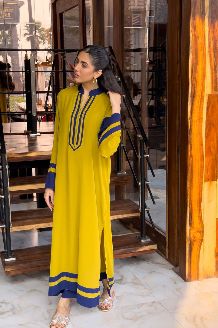 Women's Mustard Berry Crepe Plain Kaftan Set