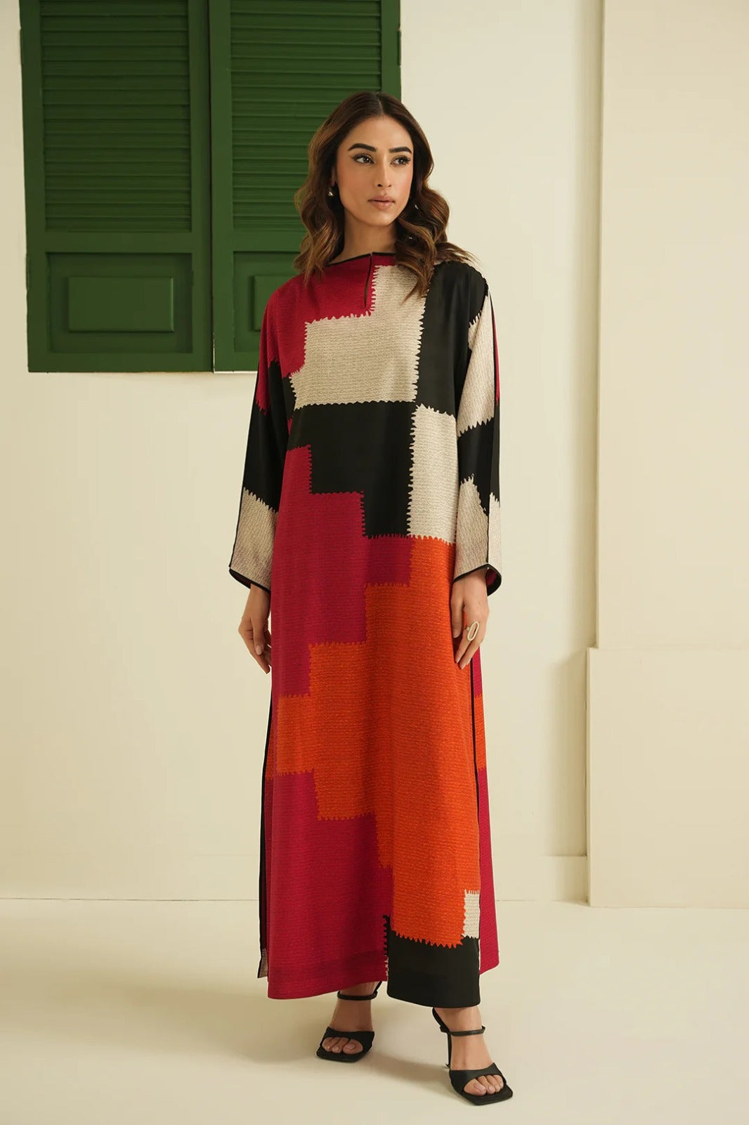 Women's Multi Color Soft Cotton Rayon Blend Pipe Lace Work Kaftan Set