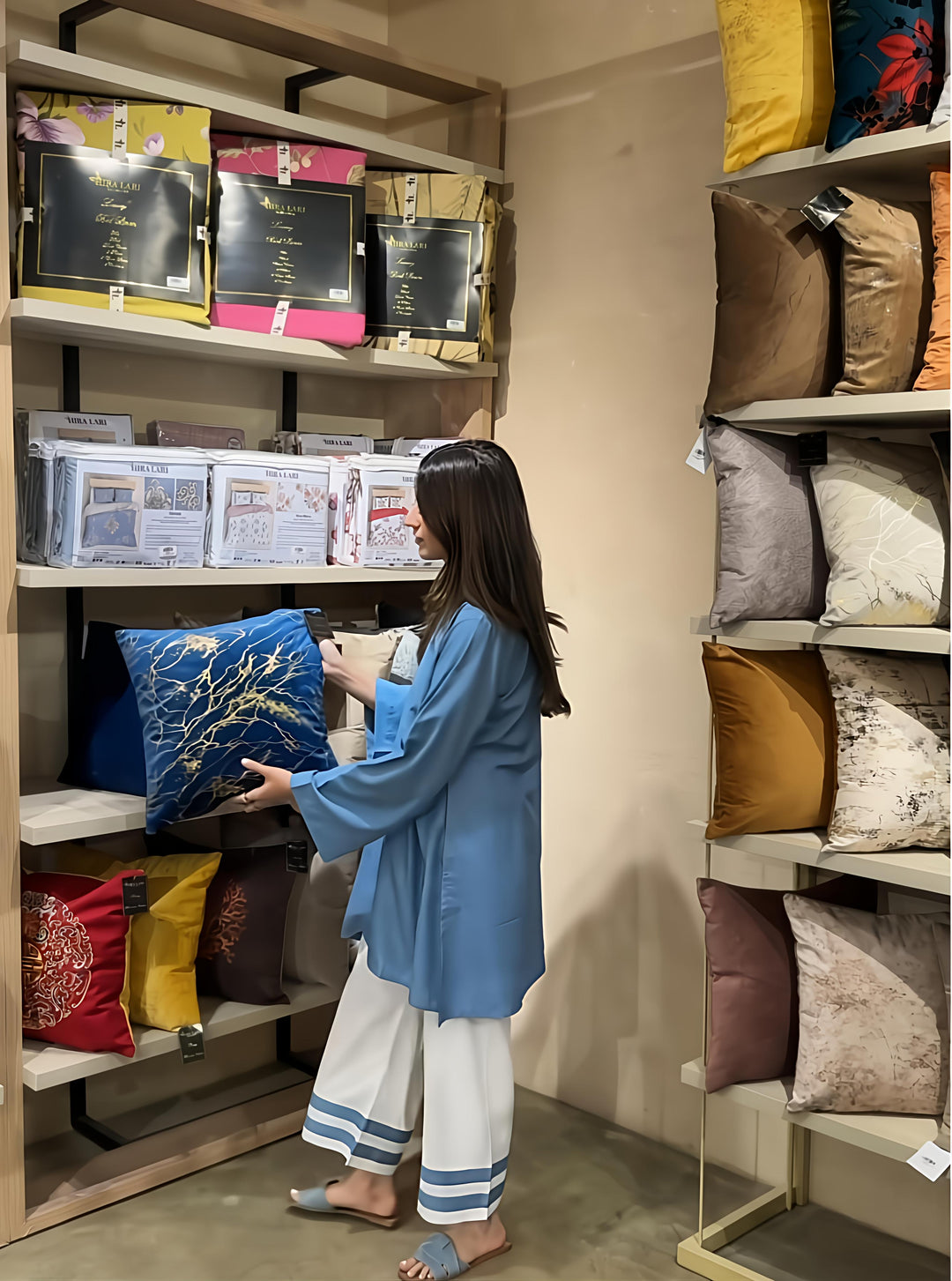 Women's Blue Silk Plain Tunic Set