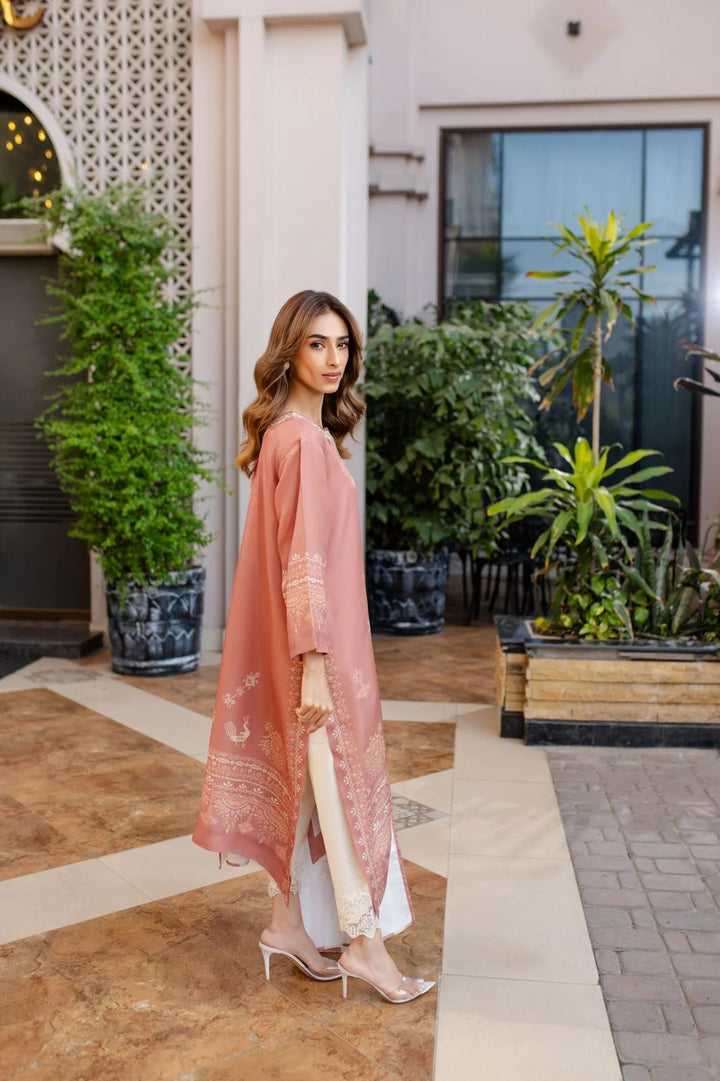Women's Peach Cotton Satin Blend
Mint Silk Scarf Floral Print Kaftan Set