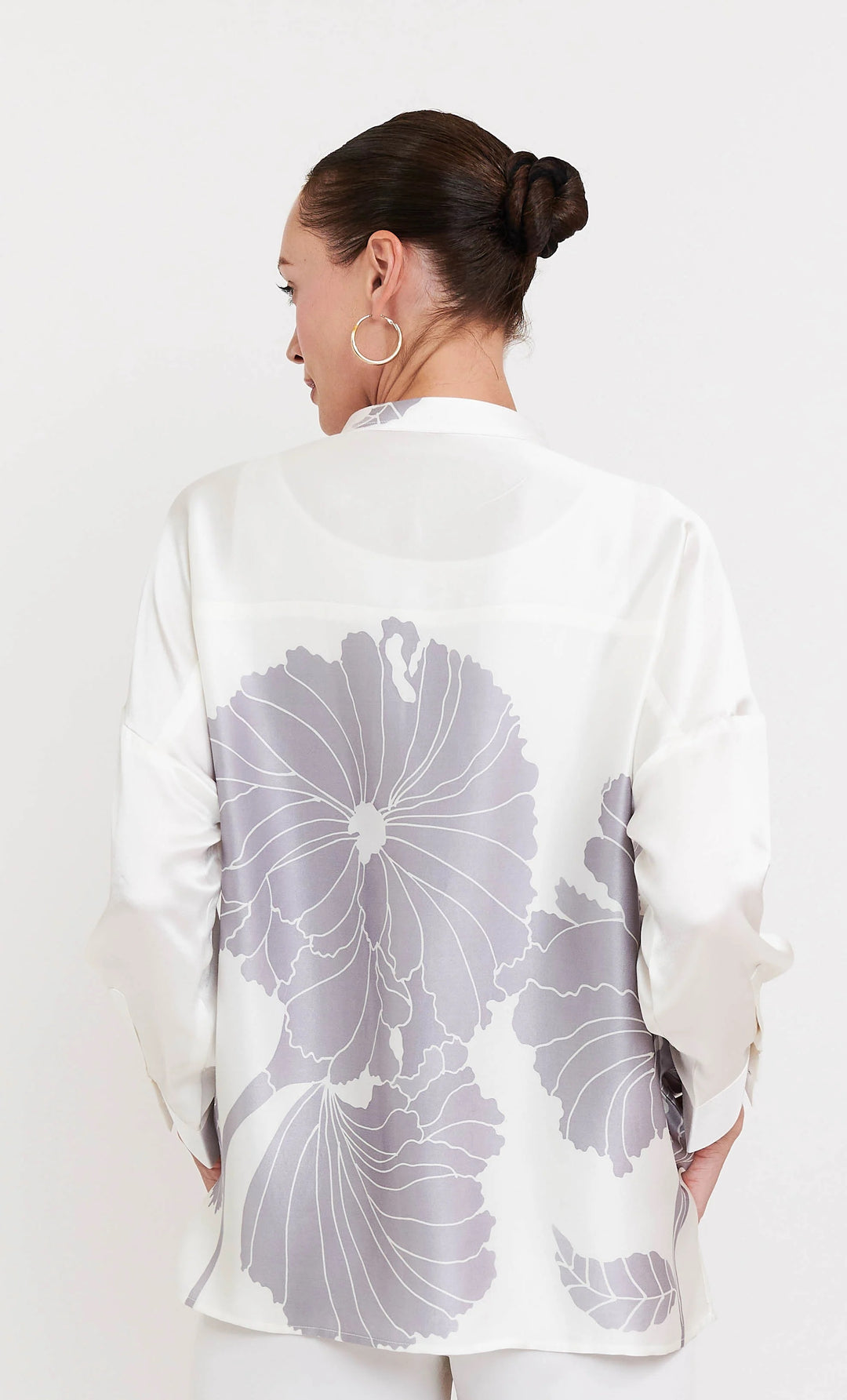 Women's White Roman Silk Blend Floral Print Top - BlackBeads