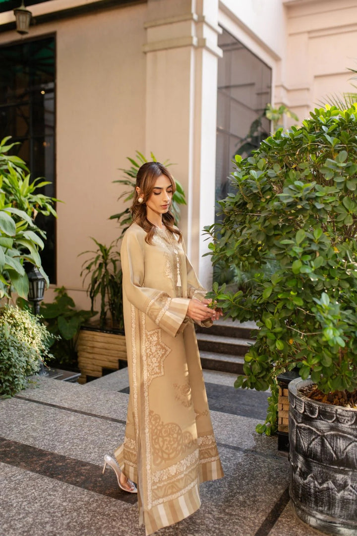 Women's Light Brown Soft Cotton Satin Blend Floral Print Kaftan