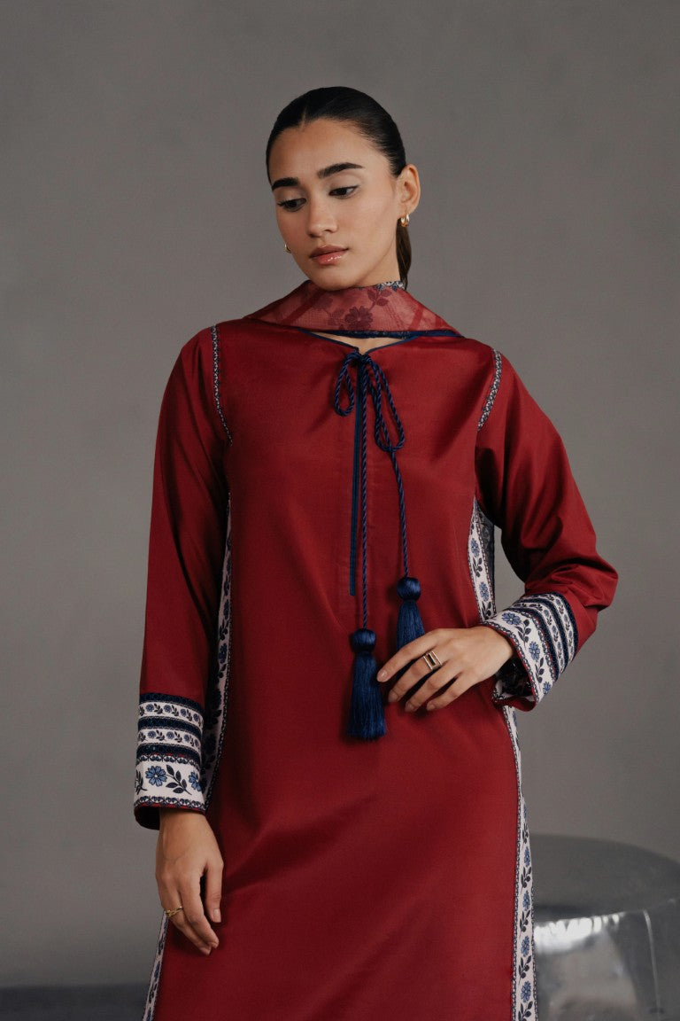Women's Maroon Premium Soft Crepe Lace Work Kurta Set