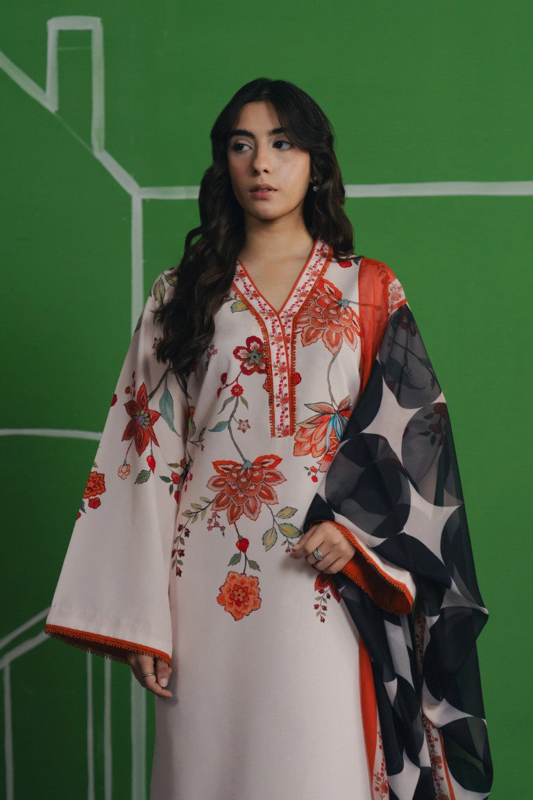 Women's Beige Premium Soft Crepe Floral Printed Kurta Set